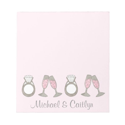 Pink Diamond Ring Champagne Glass Wedding Bride Notitieblok (Voorkant)