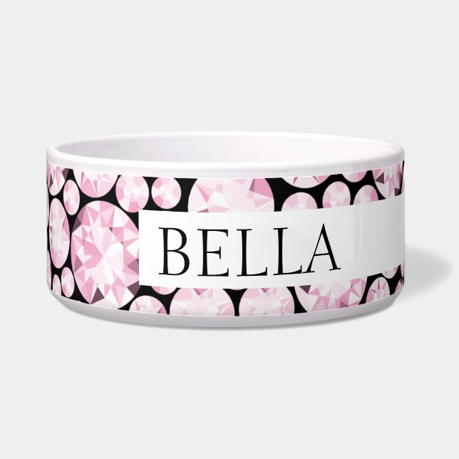 Pink Diamond Sparkly Gemstone Glam Dog Voerbakje (Rechts)