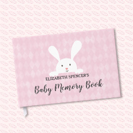 Pink Diamond White Bunny Rabbit Baby Memory Book Gastenboek