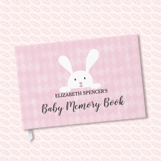 Pink Diamond White Bunny Rabbit Baby Memory Book Gastenboek