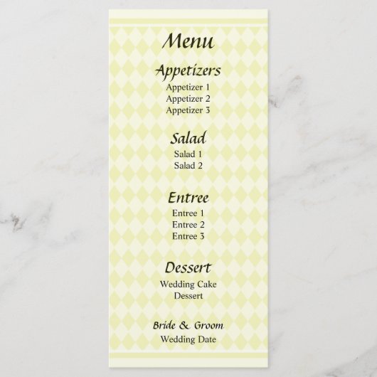 Pink Diamonds Weddenschap Menu (Voorkant)