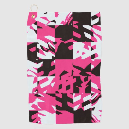 Pink Digital Abstract Plaid Golfhanddoek (Voorkant)