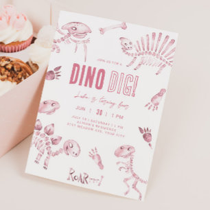 Pink Dino Dig Verjaardag Kaart