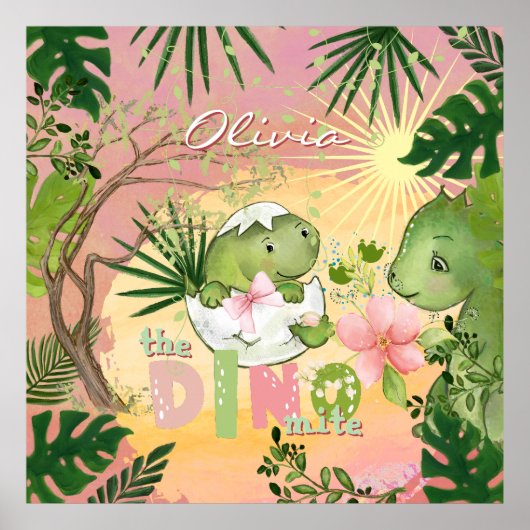 Pink Dino-Mite Nursery Poster for Girls (Voorkant)
