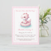 Pink Dino Pool Party – Uitnodiging voor verjaardag (Staand voorkant)