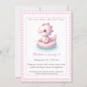 Pink Dino Pool Party – Uitnodiging voor verjaardag