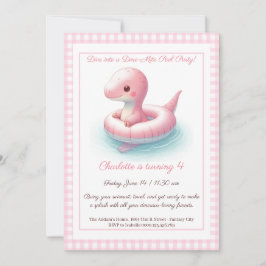 Pink Dino Pool Party – Uitnodiging voor verjaardag