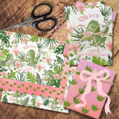 Pink Dino & Tropical Leaves Custom Gift Wrap Inpakpapier Vel