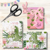 Pink Dino & Tropical Leaves Custom Gift Wrap Inpakpapier Vel