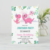 Pink Dinosaur baby shower uitnodiging (Staand voorkant)