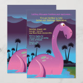 Pink Dinosaur Birthday Party Invitation Kaart (Voorkant / Achterkant)