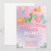 Pink Dinosaur Birthday Uitnodiging (Voorkant / Achterkant)