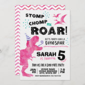 Pink Dinosaur Birthday Uitnodiging (Voorkant / Achterkant)