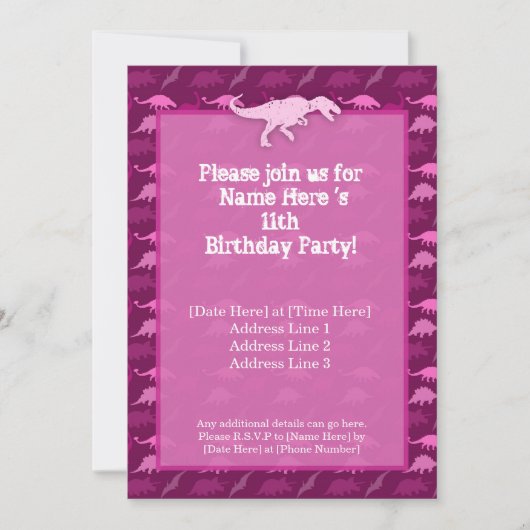 Pink Dinosaur Birthday Uitnodiging (Voorkant)