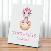 Pink Dinosaur Books and Gifts Baby Shower Sign Reclamebord Met Voetstuk