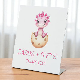 Pink Dinosaur Cards and Gifts Baby Shower Sign Reclamebord Met Voetstuk