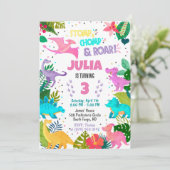 Pink Dinosaur Girl Invitation Kaart (Staand voorkant)