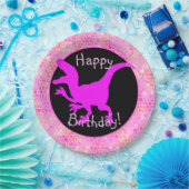 Pink Dinosaur Hide Happy Birthday! Papieren Bordje (Feest)