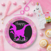 Pink Dinosaur Hide Happy Birthday! Papieren Bordje (Feest)