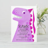 Pink Dinosaur Princess Birthday Party Kaart (Staand voorkant)