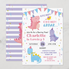 Pink Dinosaur Roar Birthday Girls Dino Party Kaart