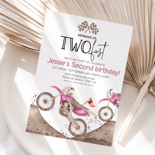 Pink Dirt Bike 2nd birthday - Growing up two fast Kaart