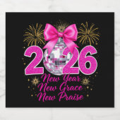 Pink Disco Ball 2026 with Fireworks and Praise Sparkling Wijnetiket (Enkel label)