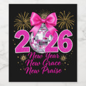 Pink Disco Ball 2026 with Fireworks and Praise Wijn Etiket (Enkel label)