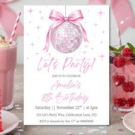 Pink Disco Ball Birthday Invitation, Pink Coquette Kaart