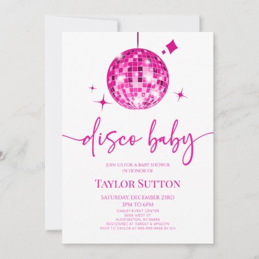 Pink Disco Ball Disco Baby shower Kaart (Voorkant)