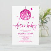 Pink Disco Ball Disco Baby shower Kaart (Staand voorkant)