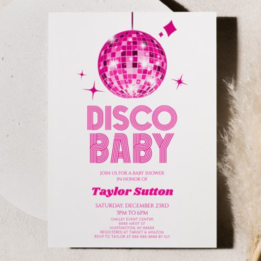 Pink Disco Ball Disco Baby shower Kaart