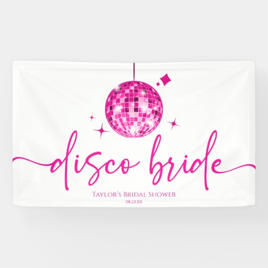 Pink Disco Ball Disco Bride Vrijgezellenfeest Spandoek (Horizontaal)