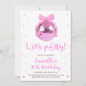 Pink Disco Ball | pink bow Birthday  Kaart (Voorkant)