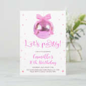 Pink Disco Ball | pink bow Birthday  Kaart (Staand voorkant)
