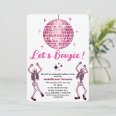 Pink Disco Ball Skeleton Halloween Party voor meis Kaart (Staand voorkant)