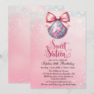 Pink Disco Ball Sweet Sixteen Kaart