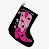 Pink Disco Costal Cowgirl Boot Naam toevoegen West Grote Kerstsok (Voorkant (Hangend))