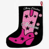 Pink Disco Costal Cowgirl Boot Naam toevoegen West Grote Kerstsok (Achterkant)