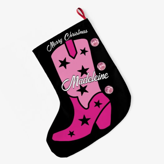 Pink Disco Costal Cowgirl Boot Naam toevoegen West Grote Kerstsok (Achterkant (Hangend))