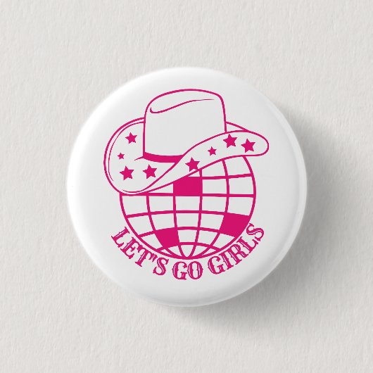 Pink Disco Cowgirl Let's Go Meisjes Ronde Button 3,2 Cm (Voorkant)