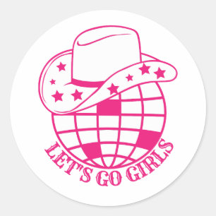 Pink Disco Cowgirl Let's Go Meisjes Ronde Sticker