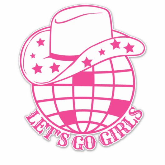Pink Disco Cowgirl Let's Go Meisjes Sticker (Voorkant)