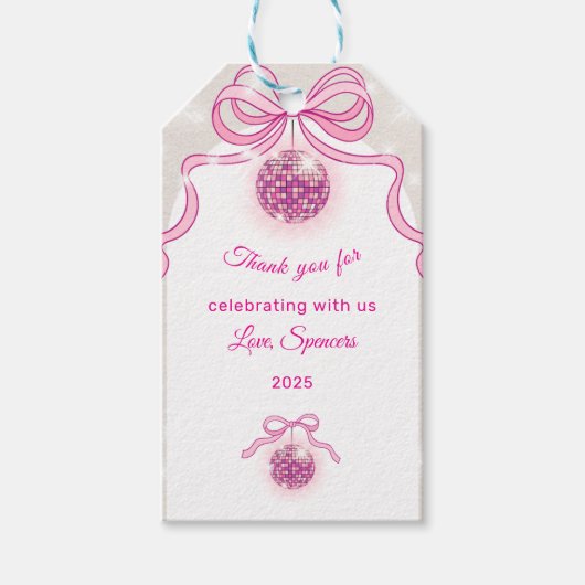 Pink Disco Sparkle Girls’ kerstfeest Cadeaulabel (Voorkant)