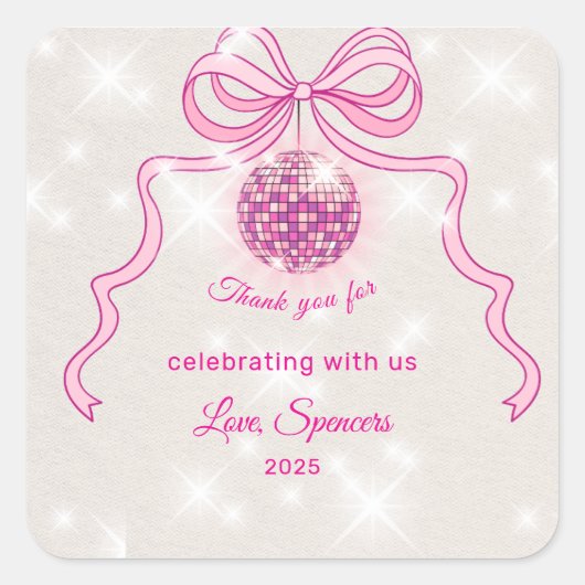 Pink Disco Sparkle Girls’ kerstfeest Vierkante Sticker (Voorkant)