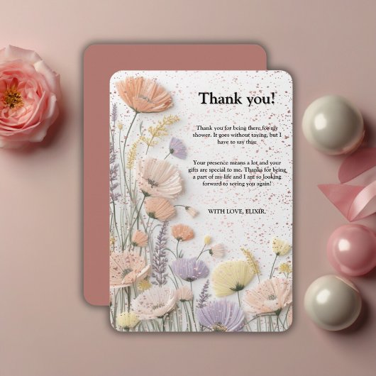 Pink Distressed Pressed Wildflower Baby shower Bedankkaart