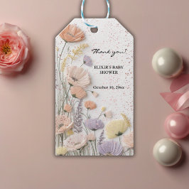 Pink Distressed Pressed Wildflower Baby shower Cadeaulabel