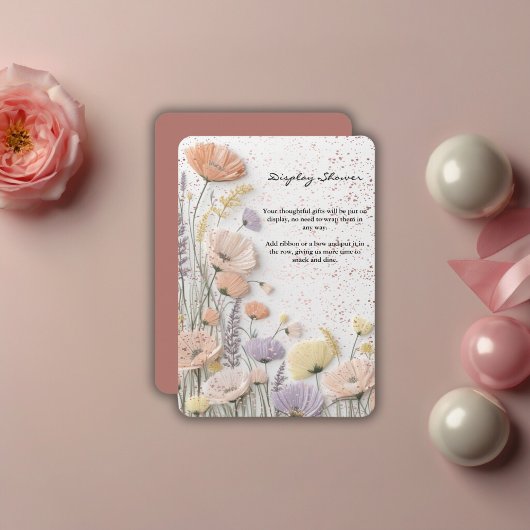 Pink Distressed Pressed Wildflower Baby shower Informatiekaartje