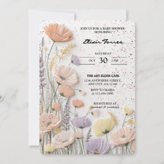 Pink Distressed Pressed Wildflower Baby shower Kaart (Voorkant)
