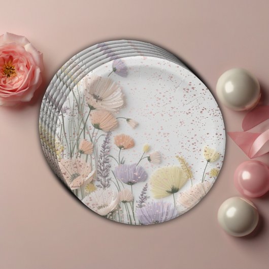 Pink Distressed Pressed Wildflower Baby shower Papieren Bordje